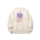 Kawaii Strawberry Plaid Knit Sweater