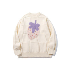 Kawaii Strawberry Plaid Knit Sweater