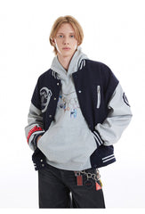 Music Label Leather Sleeve Baseball Jacket