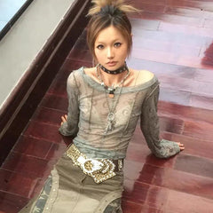 Y2K Aesthetic Sheer Crop Top