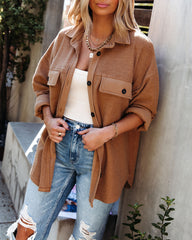 Lexie Cotton Blend Button Down Shacket - Camel