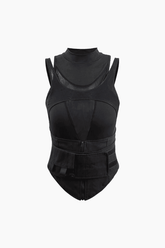Mesh Panel Belted Tank Top - HouseofHalley