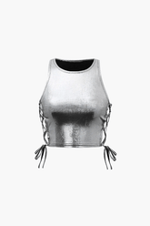 Metallic Lace Up Side Crop Tank Top - HouseofHalley