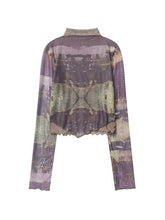 Mock Neck Mesh Print Long Sleeve Tee - HouseofHalley