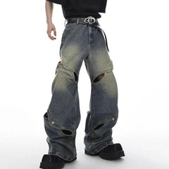 NOYMEI Male Y2k Vintage Patchwork Jeans