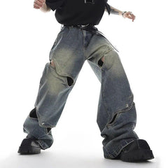 NOYMEI Male Y2k Vintage Patchwork Jeans