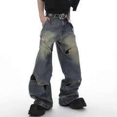 NOYMEI Male Y2k Vintage Patchwork Jeans