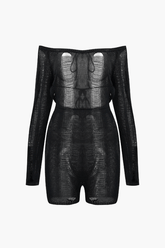 Off The Shoulder Destroyed Knit Romper - HouseofHalley