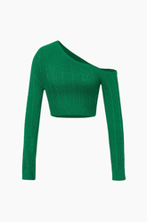 One Shoulder Cable Knit Crop Sweater - HouseofHalley