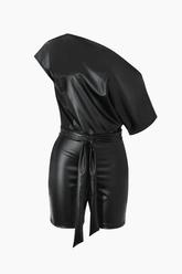 One Shoulder Faux Leather Romper - HouseofHalley