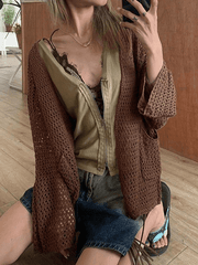 Open Front Crochet Knit Long Top - HouseofHalley