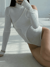 Patchwork Cutout White Long Sleeve Bodysuit - HouseofHalley