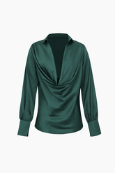 Plunge Neckline Satin Blouse - HouseofHalley