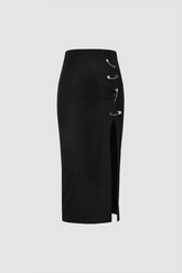 Pothook Detail Slit Midi Skirt - HouseofHalley