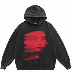 Red FaceShadow Oversize Hoodie