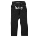 Retro Bat Art Embroidery Jeans
