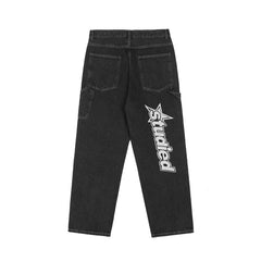 Retro Embroidery Letter Oversize Jean