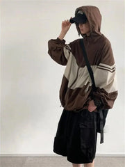 Retro Patchwork Hooded Jacket