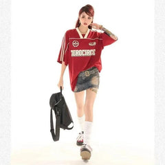 Retro Red V-neck T-Shirt