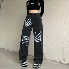 Retro Skeleton Art Embroidery Jeans