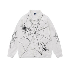 Retro Spider Print Jeans Jacket