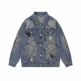 Retro Spider Print Jeans Jacket