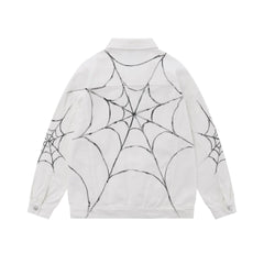 Retro Spider Print Jeans Jacket