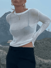 Semi Sheer Long Sleeve Rib Knit Top - HouseofHalley