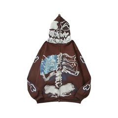 Y2K Skull Skeleton Bones Zipper Hoodie