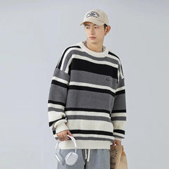 Stripe Embroidery Knitting Sweater