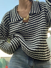 Stripe Lapel Neck Chain Decor Sweater - HouseofHalley