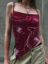 Velvet Print Asymmetric Slit Hem Cami Top - HouseofHalley