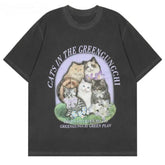 Vintage Cat Family Printed T-Shirt