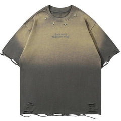 Vintage Embroidery Ripped T-Shirt