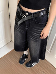 Y2k Black Baggy Denim Jort