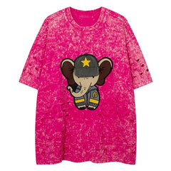 Y2K Elephant Patchwork Ripped T-Shirt
