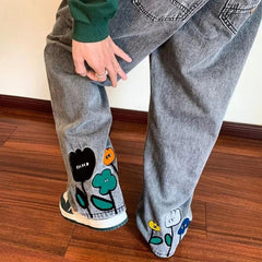 Y2K Flower Printed Baggy Jean