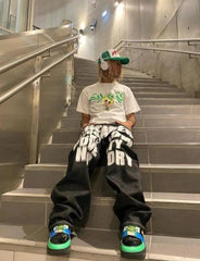 Y2k Letter Printed Black Pants