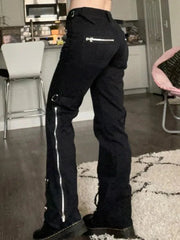 Y2K Noir Patch Electro Jeans