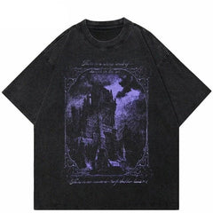 Y2K Purple Graphic Horror Castle T-Shirt