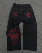 Y2K Retro Skull Embroidery Jeans