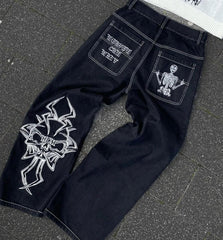 Y2K Retro Skull Embroidery Jeans