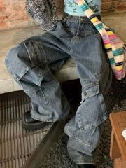 Y2k Retro Style Multi-pocket Jeans