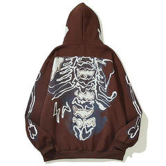 Y2K Skull Skeleton Bones Zipper Hoodie