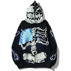 Y2K Skull Skeleton Bones Zipper Hoodie