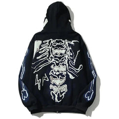 Y2K Skull Skeleton Bones Zipper Hoodie
