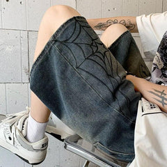 Y2K Spider Cobweb Denim Pants