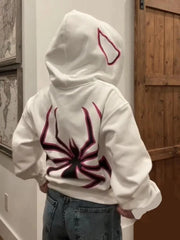 Y2K Spider Print Zipper Hoodie