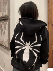 Y2K Spider Print Zipper Hoodie