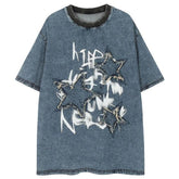 Y2K Star Splicing Letter Printed T-Shirts